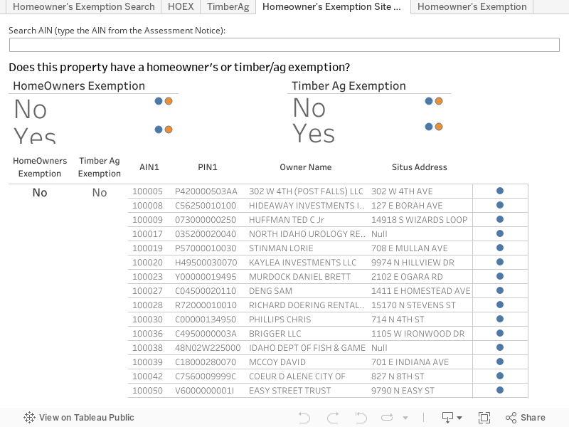 Homeowner's Exemption Search Tool 